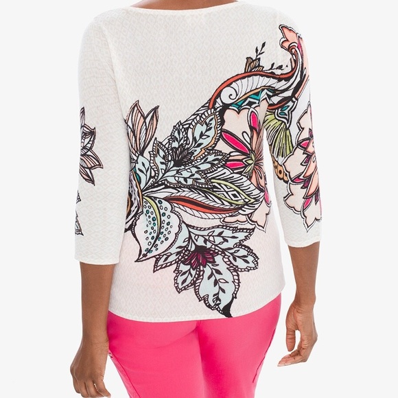 Size 1 / medium Chico’s floral pullover sweater top - Picture 2 of 7